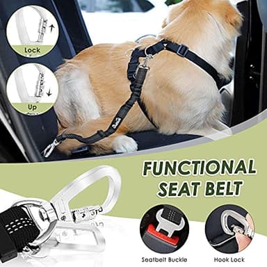 SlowTon Dog Seat Belt Harness for Car, Dog Car Harness Adjustable Mesh Breathable & Dog Seatbelt Safety Tether with Elastic Bungee for Small Medium Large Pets(Black, Double Clip, S) - Image 3
