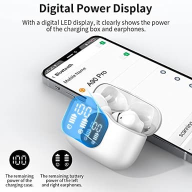 Wireless Earbuds Bluetooth 5.4 Headphones Bass Stereo Ear Buds with Noise Cancelling Mic LED Display in Ear Earphones IP7 Waterproof 36H Playtime for Laptop Pad Phones Sports Workout White - Image 6
