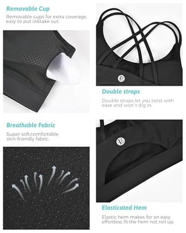 RUNNING GIRL Sports Bras for Women,Strappy Back Workout Bras Padded Supportive Black Sports Bra Plue Size(WX2354 Black,M) - Image 5