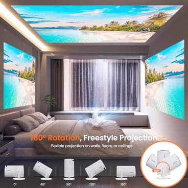 [Two-Way Bluetooth 5.2] Mini Portable Projector 1080P HD Multi-Angle Projection, Tecaki Smart Projector with 180°Rotatable Mount Auto Keystone Correction Long Lens Life (White2) - Image 3