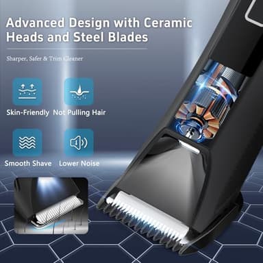 Beatslm Body Trimmer for Men, Groin & Body Hair Trimmer, Ball Foil Shaver, Nose Hair Clippers, 3 in 1 Men's Waterproof Wet/Dry Groomer with Travel Case &Travel Lock, LED Display, Black - Image 4