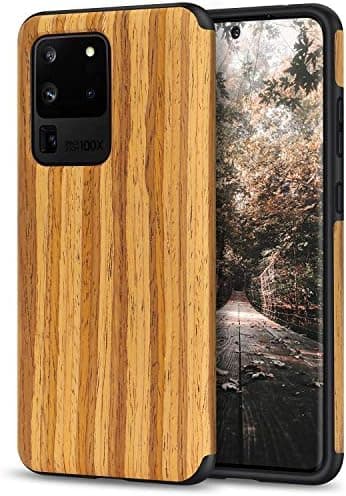 Tasikar Compatible with Samsung Galaxy S20 Ultra Case Easy Grip Wood Grain Design Case (Teak - Image 3
