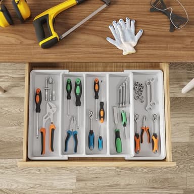 Lifewit Utensil Organizer for Kitchen Drawers, Expandable from 13‘’ to 22.4'', 15'' Depth, Plastic Cutlery Silverware Flatware Holder, Spatula Tools and Gadgets Storage, Large, White - Image 2