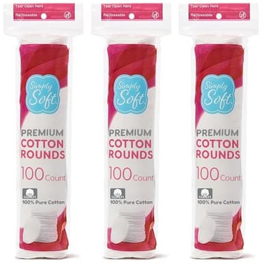 Medline Simply Soft Cotton Rounds (300 Count), 100% Cotton Absorbent and Textured Cotton Pads, Lint-Free - Image 1