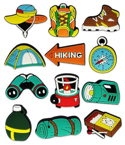 12PCS Hiking Shoe Charms for Croc Bubble Slides Clogs Sandals, Sports Shoe Accessories Decorations for Boys Men Teens Adults