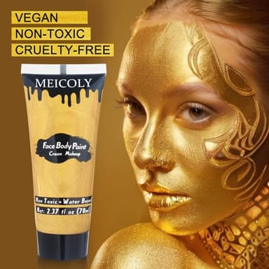 MEICOLY Cream Metallic Gold Face Body Paint,2.37Oz Large Tube Water Based Full Body Paint,Professional Gold Face Paint for Halloween Stage SFX Special Effects Cosplay Makeup - Image 2
