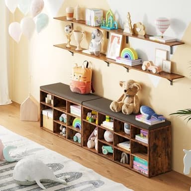 DINZI LVJ Shoe Storage Bench with Cushion, Cubby Shoe Rack with 12 Cubbies, Adjustable Shelves, Multifunctional Shoe Organizer Bench for Entryway, Mudroom, Hallway, Closet and Garage, Rustic Brown - Image 7