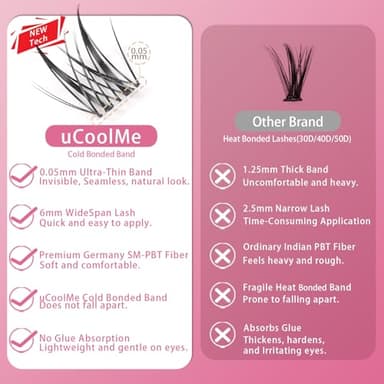 uCoolMe Lash Clusters Kit Wispy Individual Lashes Natural Eyelash Clusters Kit C Curl - WideSpan Spiky Lashes Ultra-Thin Invisible Lash Band Lash Bond and Seal DIY at Home (Aphrodite Kit) - Image 5