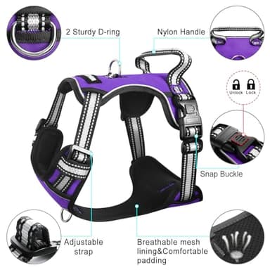 WINSEE Dog Harness No Pull, Pet Harnesses with Dog Collar, Adjustable Reflective Oxford Outdoor Vest, Front/Back Leash Clips for Small, Medium, Large, Extra Large Dogs, Easy Control Handle for Walking - Image 5
