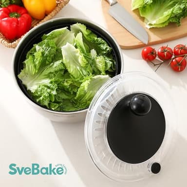 SveBake 5.3Qt Stainless Steel Salad Spinner with Stop Button, BPA-Free Vegetable Lettuce Spinner, Transparent Lid & Drainage Hole, Non-Slip Base, Dishwasher Safe Fruit Washer - Image 7