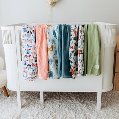 Muslin Swaddle Blankets for Newborn Baby, Buttery Soft and Breathable Receiving Blanket Bamboo Rayon and Cotton Blend, Large Size 47 x 47 Inch, 2 Pack of Green and Jungle Animals - Image 7