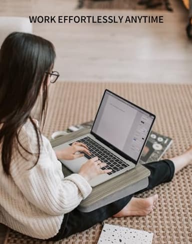 ZEAPTAC Lap Desk with Pillow Cushion, Portable Laptop Bed Desk, Fits up to 15.6 inch Laptop, Lap Stand for Bed & Couch & Carpet, Book Tablet/Drawing Board/Stand - Black Wood - Image 2