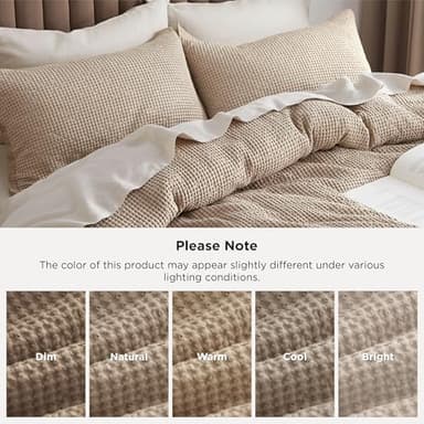 Bedsure Cotton Duvet Cover Queen - 100% Cotton Waffle Weave Khaki Duvet Cover Queen Size, GentleSoft™ and Breathable Tan Bedding Set for All Season, 3 Pieces, 90"x90" - Image 5