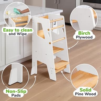 Toddler Standing Tower - Complete Toddler Kitchen Stool Helper - Ideal Kids Kitchen Step Stool for Learning New Skills - Updated Design with Safety Feet - White - Image 6