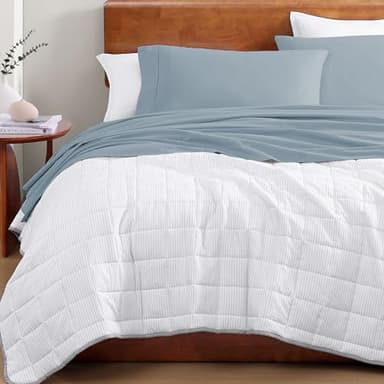 LANE LINEN 100% Organic Cotton Full Sheets Set 4-Piece Pure Percale Soft Bedding Breathable Fits Mattress Upto 15" Deep - French Blue - Image 9