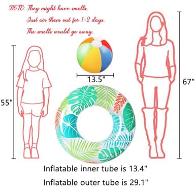 90shine 7PCS Luau Pool Floats: Hawaiian Swimming Rings with 13.5" Beach Balls - Inflatable Tubes Floaties Toys for Kids Adults - Image 5