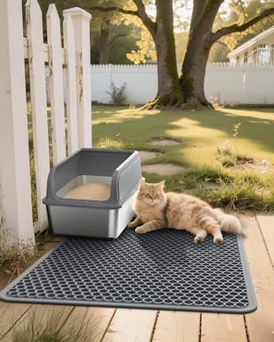Cat Litter Mat - 23.2'' x 14.6'' Small Litter Trapping Mat, Easy to Clean Litter Box Mat, Waterproof, Urine-Proof, Non-Slip Kitty Litter Mats for Floor, Grey - Image 7