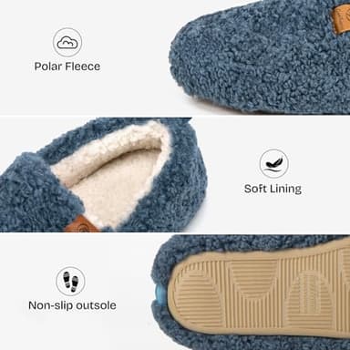 EverFoams Women’s Soft Curly Full Slippers Memory Foam Lightweight House Shoes Cozy Loafer with Polar Fleece Lining Blue,8.5 US - Image 4