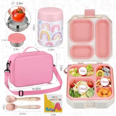 wiwens Bento Lunch Box for Kids with 12oz Soup Thermo Leak-Proof Lunch Food Container with 5 Compartment Thermo Hot Food Jar and Insulated Lunch Bag for Kid Toddler Girls Boys to School - Image 7
