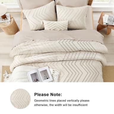 Litanika Oversized King Comforter Set 120x98 Beige, 3 Pieces Chevron Tufted Quilt Bedding Comforter Sets, Fluffy Bed Set - Image 4