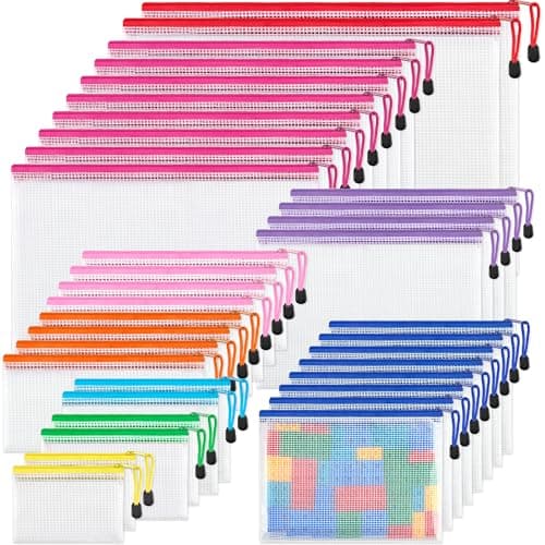JARLINK 36 Pack 8 Sizes Mesh Pouch, 9 Colors, Waterproof Zipper File Bags Document Multipurpose Travel Bags for Office, School, Board Game, Puzzles, Cosmetics, Travel Accessories, and Home Organize - Image 1