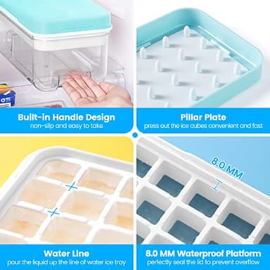 Ice Cube Tray with Lid and Bin, PHINOX 64 pcs Ice Trays for Freezer, Ice Cube Trays for Freezer with 2 trays, Container, Lid & Ice Scoop, BPA Free - Image 3