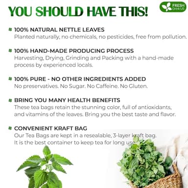 FreshDrinkUS, Premium 135 Nettle Leaf Tea Bags, 100% Natural & Pure, Stinging Nettle Leaf Tea, Nettle Leaf Tea, Burn Nettle, Stinging Nettle, Nettle Tea, Stinger Tea, No Sugar/ Caffeine & Gluten, Vegan - Image 3