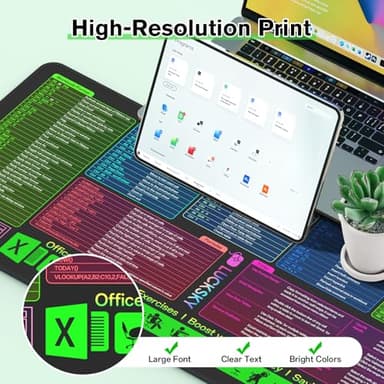 Large Excel Cheat Sheet Desk Pad, Cheat Table Gaming Mousepad, Over 150 Excel Shortcuts, Non-Slip Sewn Edge, Suitable for Office Use, Employee Appreciation Gift - Image 4
