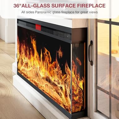 oneinmil Fireplace TV Stand with 3-Sided Glass, TV Cabinet for TVs up to 85", 80'' Modern Media Entertainment Center with Farmhouse Glass Door Storage Cabinets, for Living Room, White - Image 4