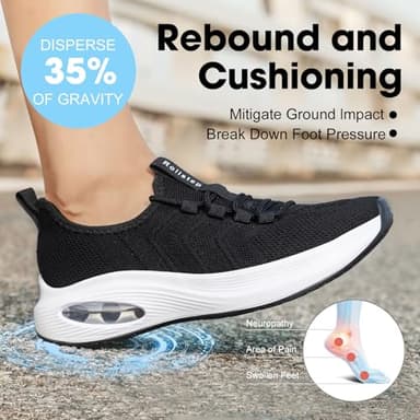 Rollstep Wide Toe Box Shoes Women Extra Wide Width Sneakers Diabetic Air Cushion Road Running Shoes Ultra Light Wide Tennis Sneakers Gym Training Breathable Walking Shoes Black 36 - Image 3