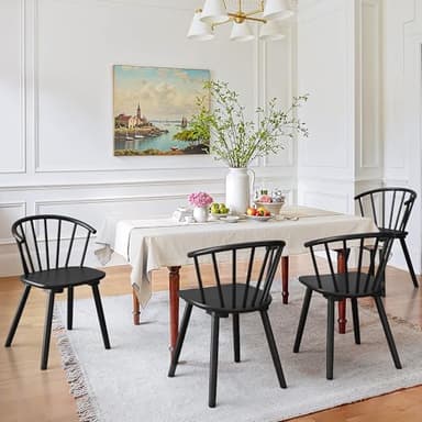 LUE BONA Black Dining Chairs Set of 4, Farmhouse Wood Dining Chairs with Semicircular Backrest, Spindle Dining Chair for Kitchen and Dining Room, 18 Inch - Image 1