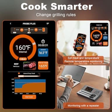Wireless Meat Thermometer 2 Probes, Bluetooth Smart Meat Thermometer Digital Wireless Remote Tracking and Real-Time Readings, Standalone Base & Thinnest Probe, iOS and Android, for Grill, BBQ, Smoker - Image 2