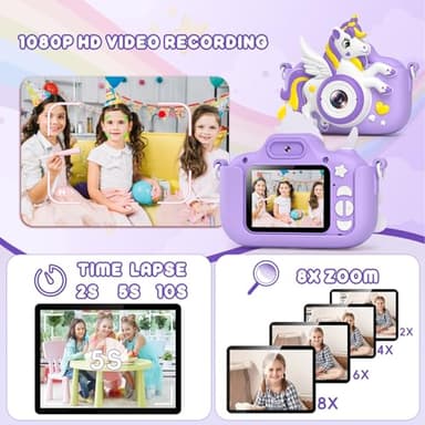 Kids Camera Toys Digital Camera for Kids, Christmas Birthday Gifts for Girls Age 3-12, Selfie 1080P HD Video Digital Camera for 3 4 5 6 7 8 9 10 Year Old Girls with 32GB SD Card - Image 5