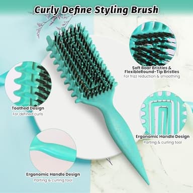 Curly Hair Brush Defining, Vented Curl Defining Brush for Effortlessly Detangling Shaping and Styling Women's Men's Curls on All Wet or Dry Hair Types, Reduces Frizz (Green) - Image 2