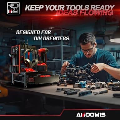 Amoowis Desktop Tool Organizer with Charging Station and Tool Bag for Power Tools & Repair Kits, Storage Rack with Holder, Fits RC Tools, Pliers, Tweezers, Small Parts, Workshop, Gifts foe Men - Image 4