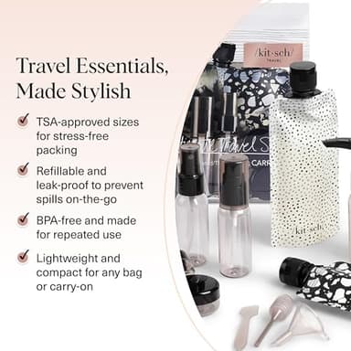 Kitsch 11 PCS Travel Bottles for Toiletries – Travel Essentials Kit for Shampoo, Conditioner, Lotion & More - TSA Approved Travel Bottles, Leak-Proof Refillable Travel Size Containers - Black & Ivory - Image 3