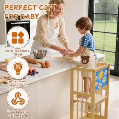 Toddler Tower, Kids Kitchen Step Stool with Safety Rails, Toddler Standing Tower Adjustable Height, Wooden Kitchen Stool for Kids, for Living Room Countertops and Bathroom Sinks(Natural) - Image 7