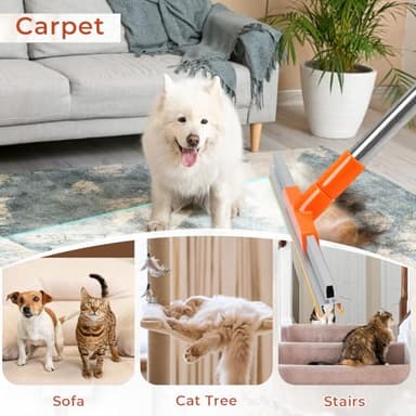 Ajimy ‌Upgrade-Carpet Rake for Pet Hair Removal 62'' Adjustable Long Handle Dog/Cat Hair Carpet Rake,Carpet Scraper for Rug Stairs Couch Furniture (Orange) - Image 4