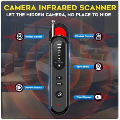 SEVENPARK Hidden Camera Detector - 2025 Portable Camera Finder, GPS Tracker Detector, RF Wireless Signal Scanner for Office, Hotels, Cars, 5 Levels Sensitivity (Black) - Image 3