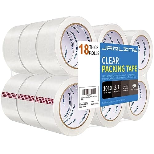 JARLINK Clear Packing Tape (18 Rolls), Heavy Duty Packaging Tape for Shipping Packaging Moving Sealing, 2.7mil Thick, 1.88 inches Wide, 60 Yards Per Roll, 1080 Total Yards - Image 1