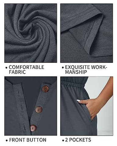 Holipick Women's Plus Size Summer Dresses for Women Casual Dress with Pockets A-Line Swing Button Down Sleeveless V Neck Gray - Image 6