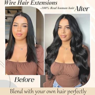 Doupor Wire Hair Extensions, Halo Hair Extensions Real Human Hair, Natural Black Invisible Wire Real Human Hair Extensions,Fish Line Layered For Women 22inch 100g - Image 4