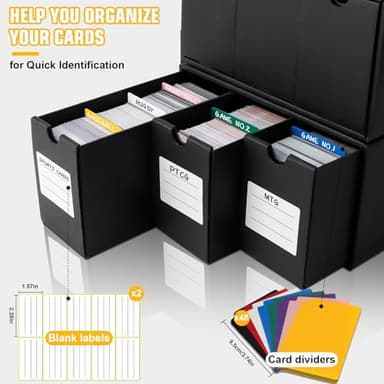 QLOUNI Trading Card Storage Box, Includes 12-600 CT Boxes & 48 Card Dividers, 12000+ Trading Card Organizer for Collectible Card Games, for TCG, MTG, PTCG, Baseball Cards, with Labels & Tapes - Image 3