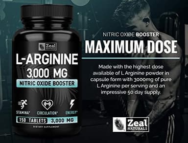 L Arginine 3000mg Capsules (150 Tablets | 1000mg) Maximum Dose L-Arginine Nitric Oxide Supplement for Supporting Muscle Growth, Vascular Function and Energy - Nitric Oxide Booster - Image 3