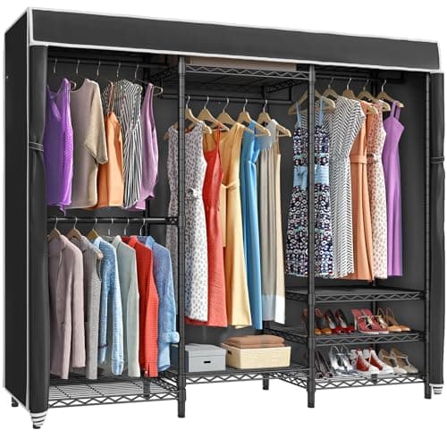 VIPEK V5C Heavy Duty Covered Clothes Rack Portable Closet Rack, Black Metal Clothing Rack with Black Upgarded Polyester Cover Cover, Adjustable Custom Freestanding Closet Wardrobe, Max Load 800LBS - Image 1