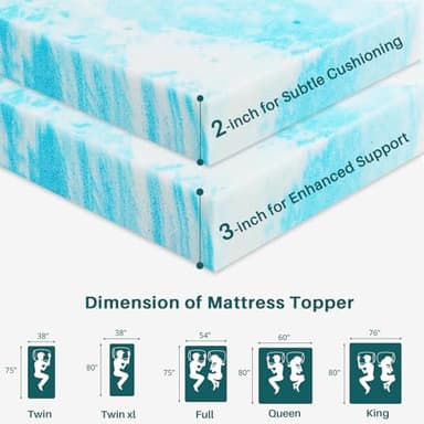3 Inch Mattress Topper Full, Gel Memory Foam Infused Bed Toppers, Ventilated Soft Mattress Pads for Pressure Relief, CertiPUR-US Certified, Blue - Image 4