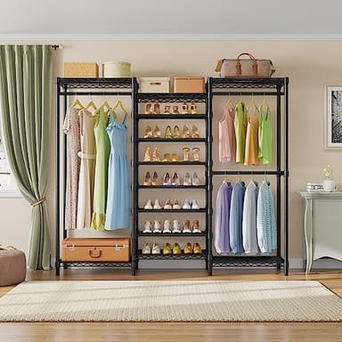VIPEK S3 Heavy Duty Garment Rack Freestanding Clothes Rack Closet Storage Organizer Large Wardrobe with 6-Tier Shoe Rack, Hanging Rod, Adjustable Shelf, 68.9" L x 15.7" W x 76.4" H, Black - Image 7