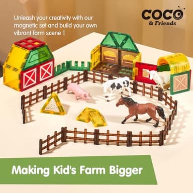 COCO&Friends Magnetic Tiles Farm Animals for Toddlers Kids Ages 3-8 - 45 PCS Magnetic Blocks with Fence Building Toys for 3 Year Old Girl Boy Birthday Gift - Montessori Educational Magnet Toys - Image 5