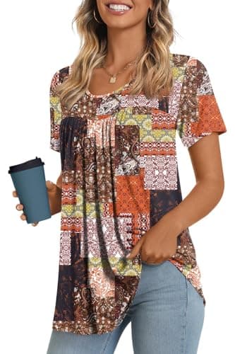 LONGYUAN Women's Plus Size Short Sleeve Tops Summer Hide Belly Tunic Cute Casual Shirts Flowy Soft Blouses Fl XXX-Large - Image 1
