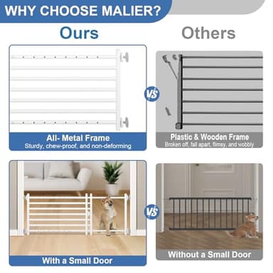 Malier Indoor Dog Gate with Door, 26-41" Extra Wide Full Metal Pet Gate Short Dog Gate for Stairs, Pressure Mount 14'' Tall Small Puppy Low Gate Easy Step Over for Doorways - Image 3
